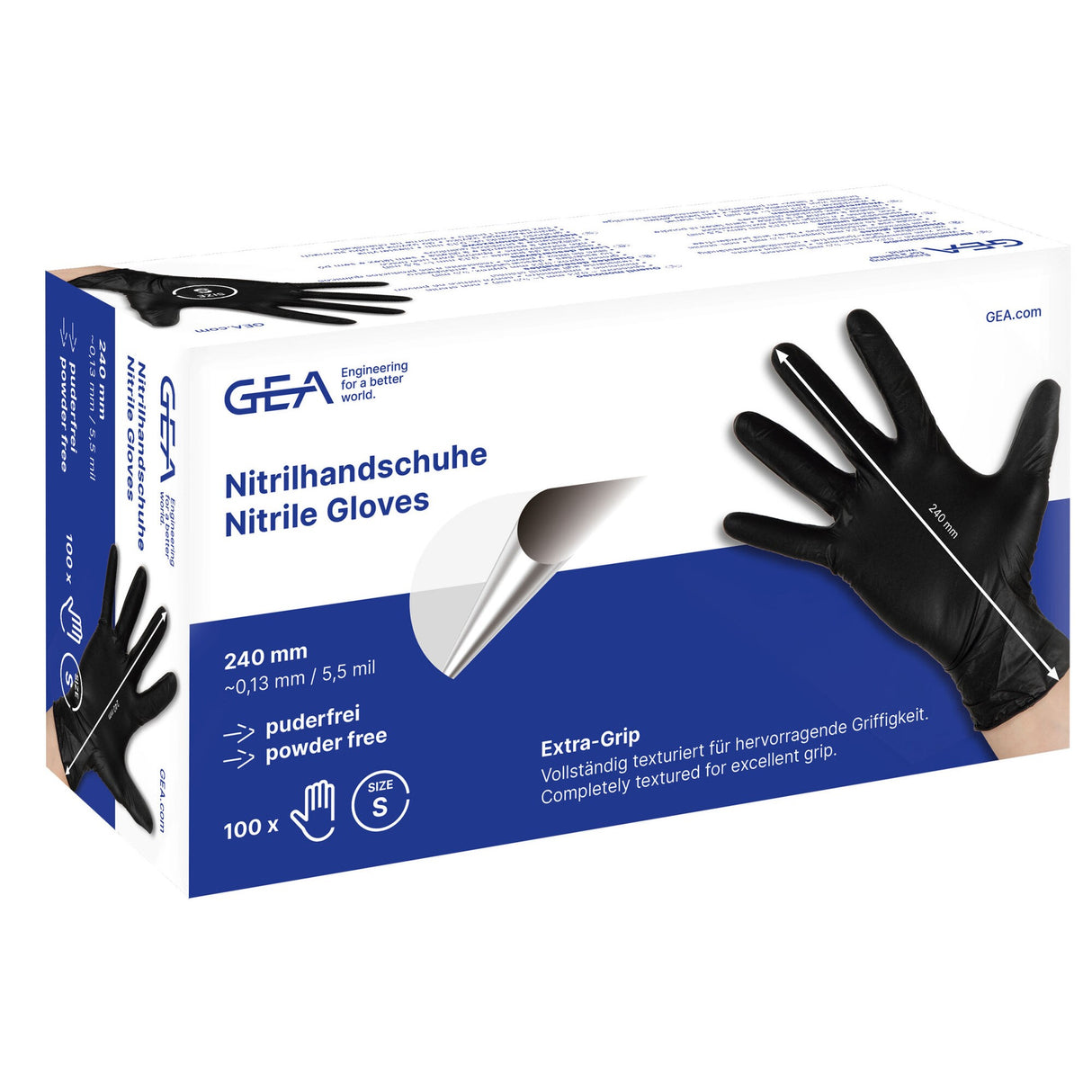 GEA Einmalhandschuh Nitril schwarz, 240mm, 100 Stück, Gr. XL - 7315-5151-500 (15318-GEA / 73155151500)