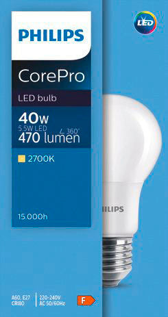Philips LED-Birne E27 5,5W/40W CorePro matt 470lm, 2700K 345960