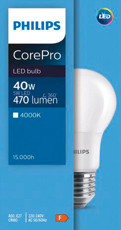 Philips LED-Birne E27 5W/40W CorePro matt 470lm, 4000K 345963