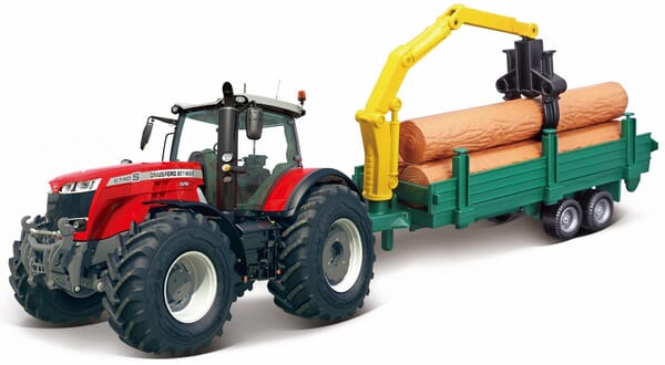 Bburago & Maisto Massey Ferguson 8700 mit Holztransportanhänger BB1831659