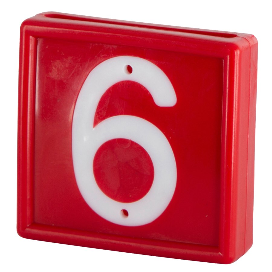 Kerbl Nummernblock, Ziffer 6, rot m. weißen Nummern, 10er Pack zum Einschlaufen - 207476