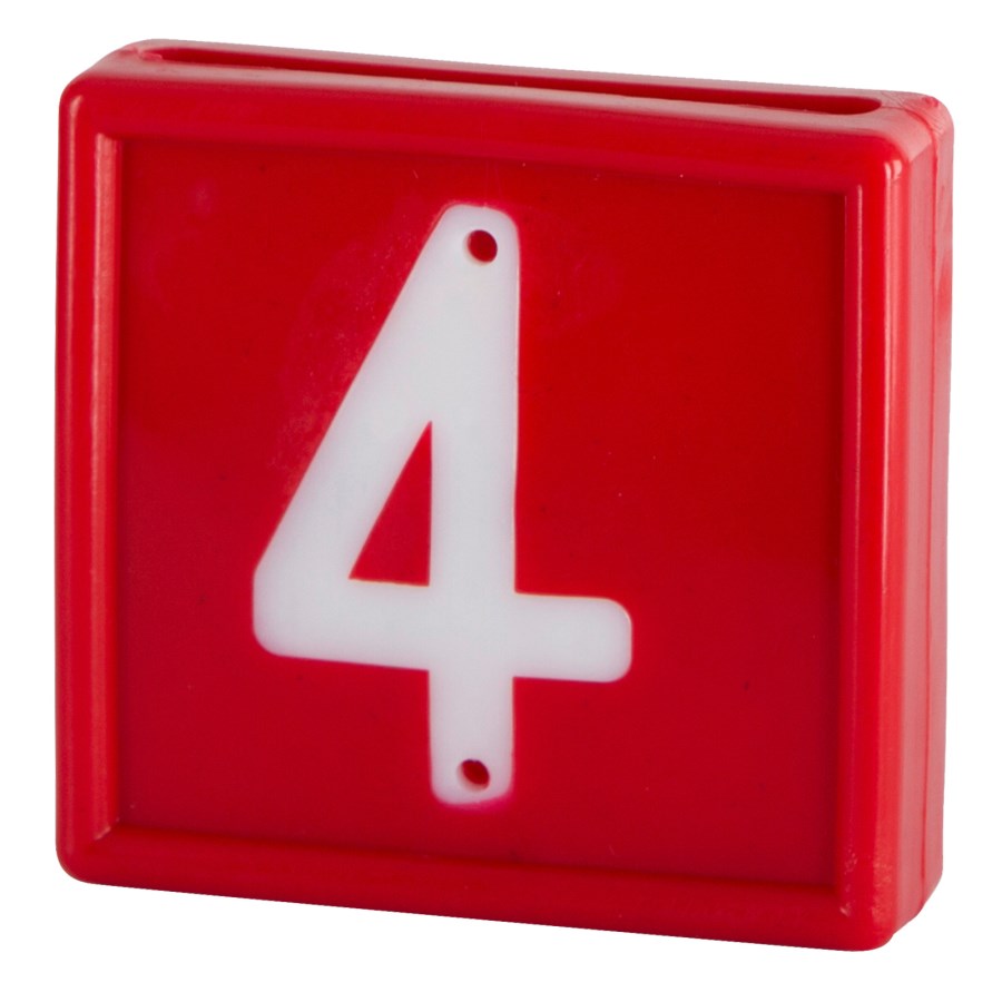 Kerbl Nummernblock, Ziffer 4, rot m. weißen Nummern, 10er Pack zum Einschlaufen - 207474