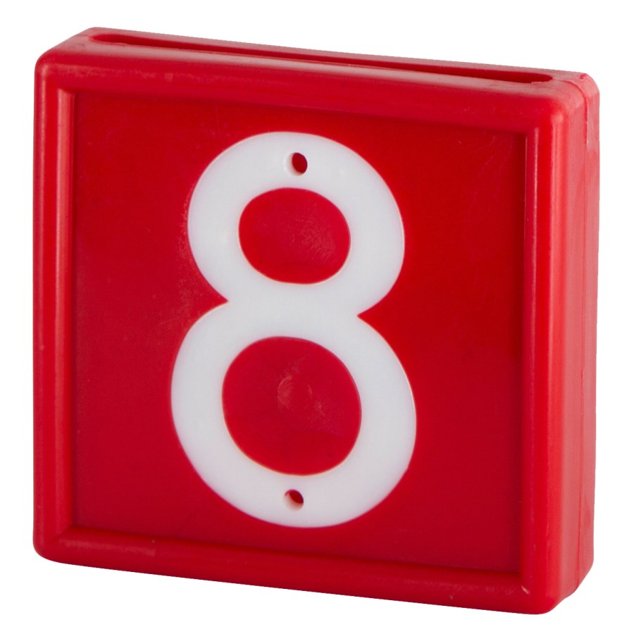 Kerbl Nummernblock, Ziffer 8, rot m. weißen Nummern, 10er Pack zum Einschlaufen - 207478