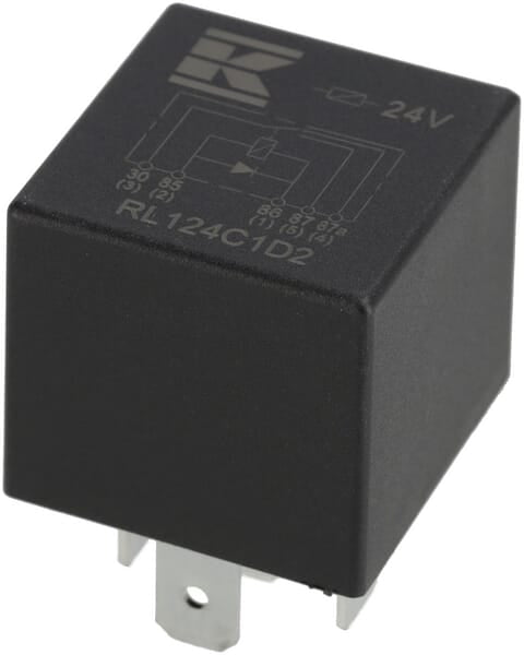 KRAMP Mini-Relais 24V, Umschalter, 30A/40A, Diode, ohne Halter RL124C1D2