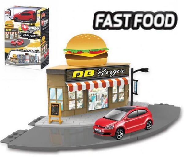 Bburago & Maisto Stadt Fastfood-Laden mit 1 Fahrzeug BB1831504